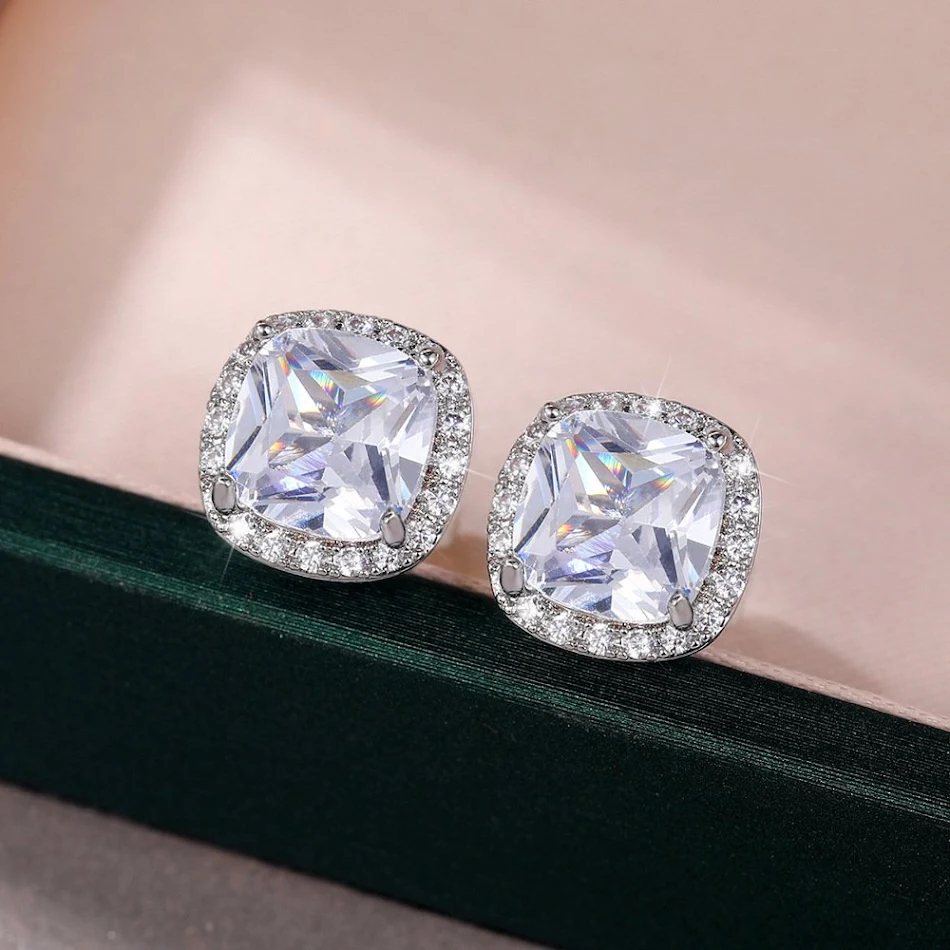 Clous d'oreilles carrés et brillants, zircon jaune et blanc, design simple, haute sensibilité, pour femmes.