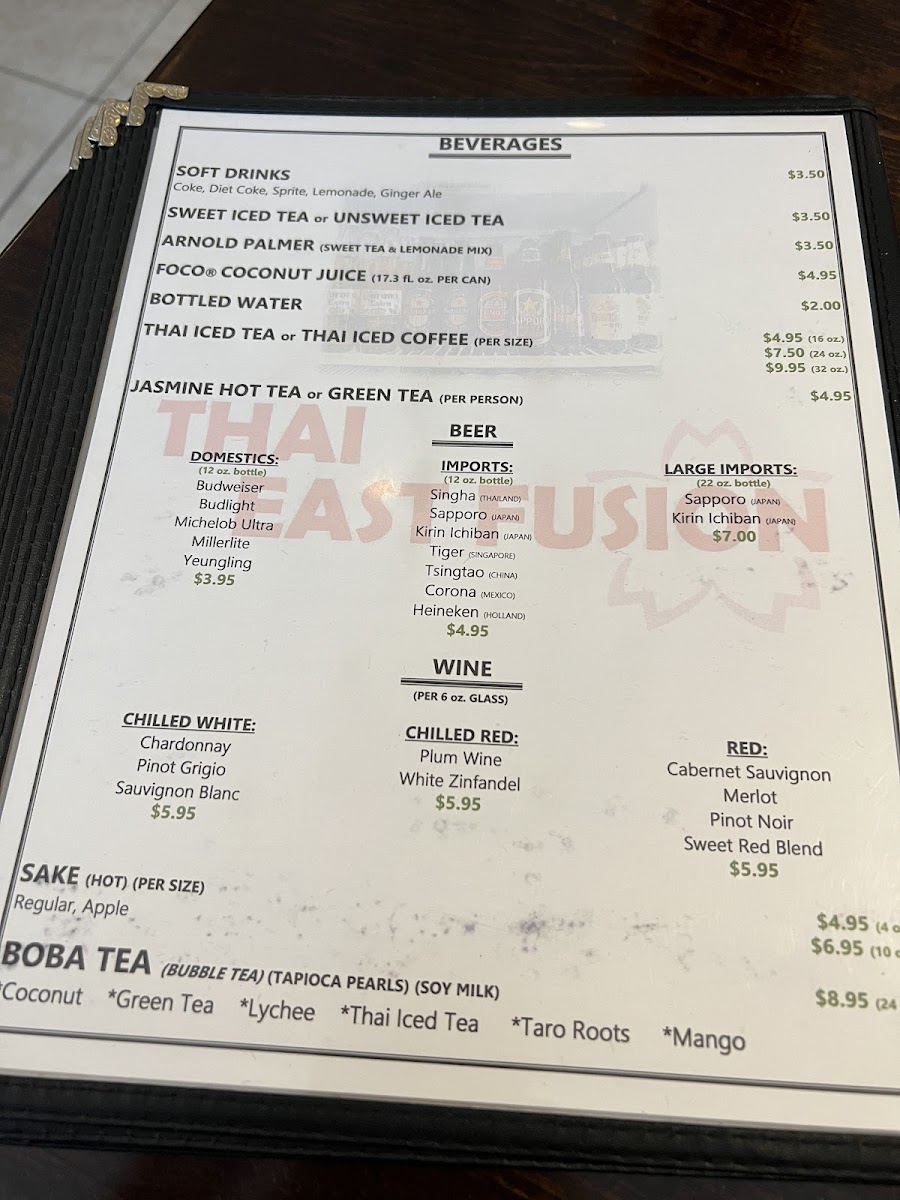 THAI EAST FUSION gluten-free menu