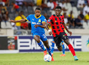 Mamelodi Sundowns player Sifiso Ngomeni and TS Galaxy's Nkosikhona Radebe during the DStv Premiership match at Mbombela Stadium on Tuesday.