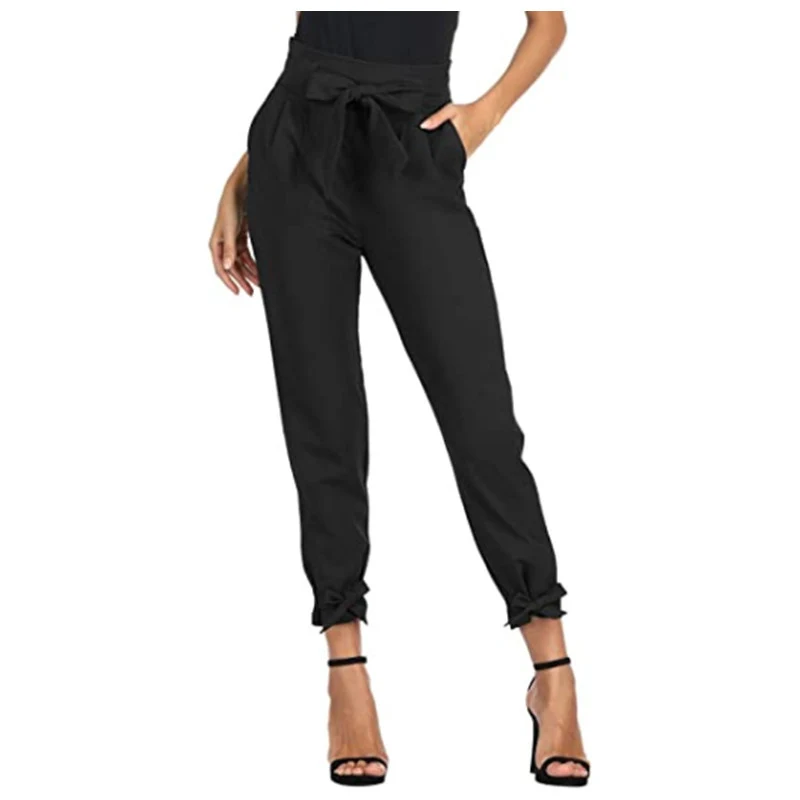 Pantalon taille haute à lacets et coupe ample pour femme, un confort inégalé. Idéal pour un style décontracté et tendance en toutes circonstances.
