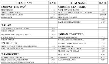 69 Ml Club menu 