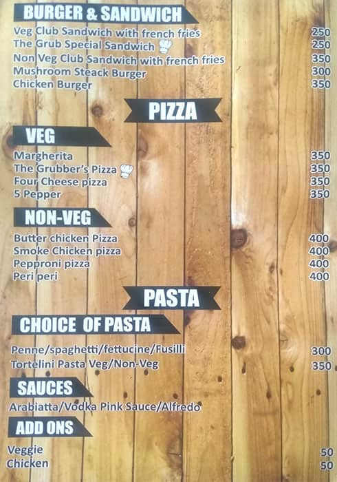 The Grub Cafe menu 