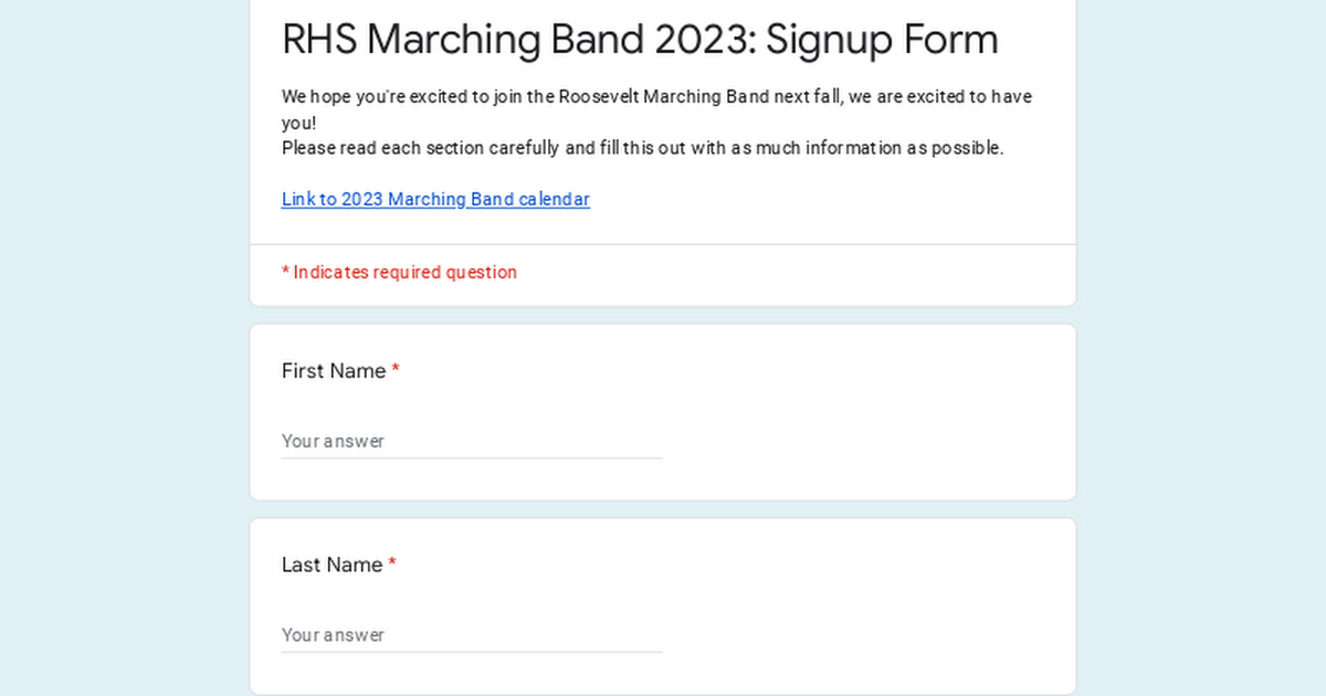 RHS Marching Band 2023: Signup Form