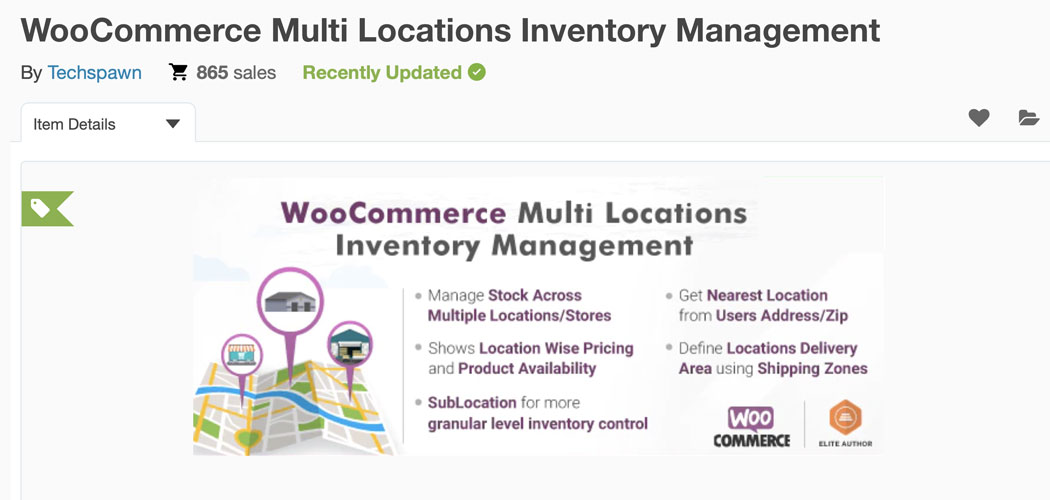 The WooCommerce Multi Locations Inventory Management plugin page in the Envato Market.
