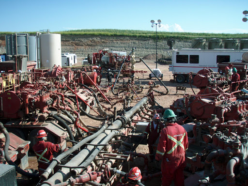 "Water tanks preparing for a frac job