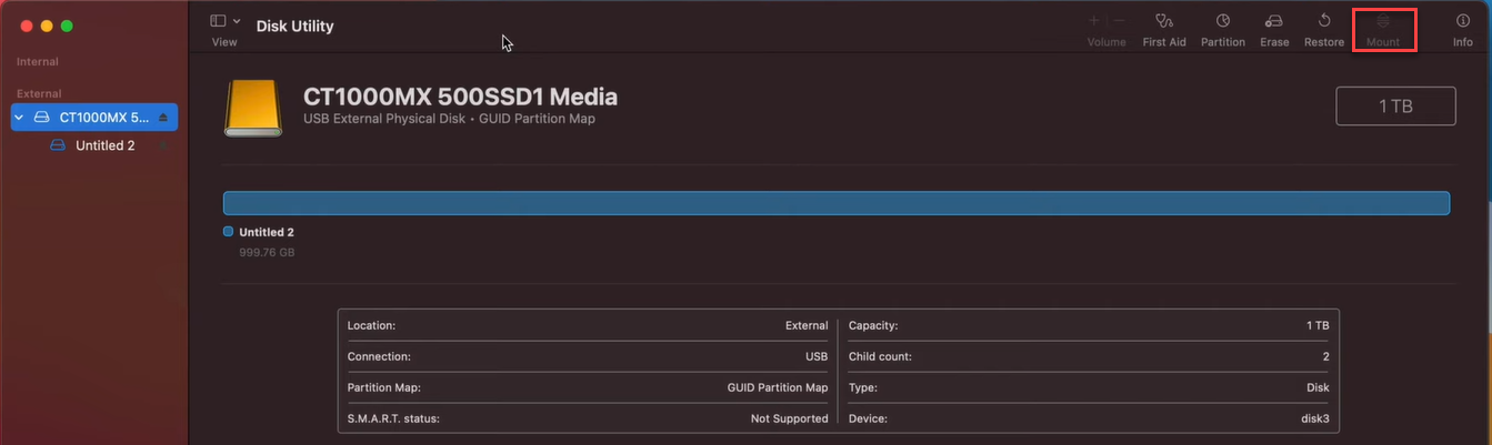 Disk Utility > Select the Disk > Click Mount