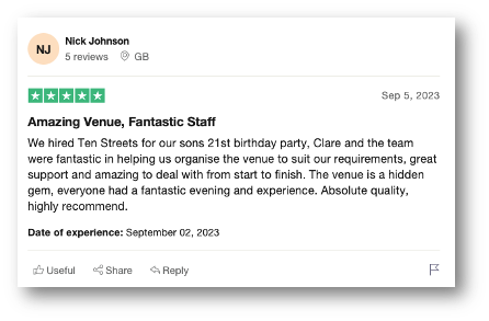 Liverpool Birthday Event Hire Testimonial 9