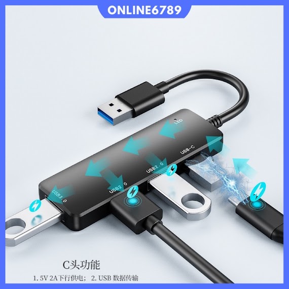 Hub Chia Cổng Usb, Type C 4 In 1 Chia Cổng Mở Rộng Kết Nối Cho Pc, Laptop, Điện Thoại