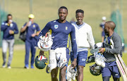 Kagiso Rabada and Temba Bavuma of the Proteas during the Standard Bank Proteas Media Opportunity at TUKS Cricket Oval on June 12, 2018 in Pretoria, South Africa. 