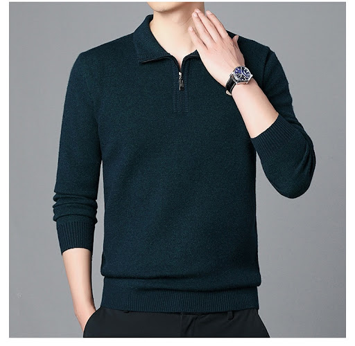 Title 13, Mens 100% Wool T-shirt Trendy Long Sleeve Lape...