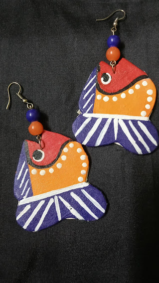 Handpainted Fabric Earrings Set