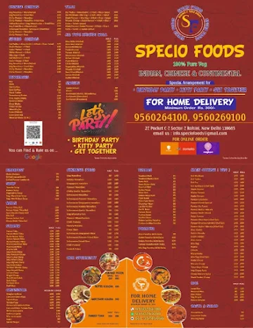 Specio Foods Restaurant menu 