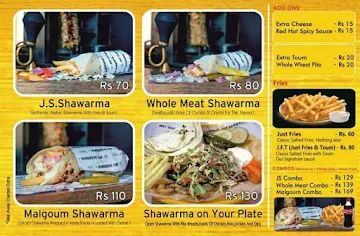 Just Shawarma menu 