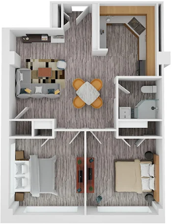 Go to Two Bed, One Bath Floorplan page.