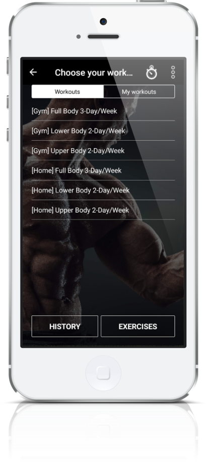 Dr. Muscle app workouts screen