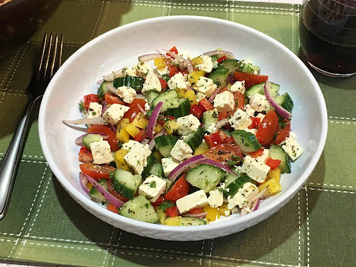 Here's a nice healthy bowl of Israeli Salad ready to enjoy