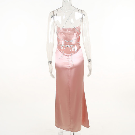 Title 16, Slim fit backless sheath split sling dress. Emb...