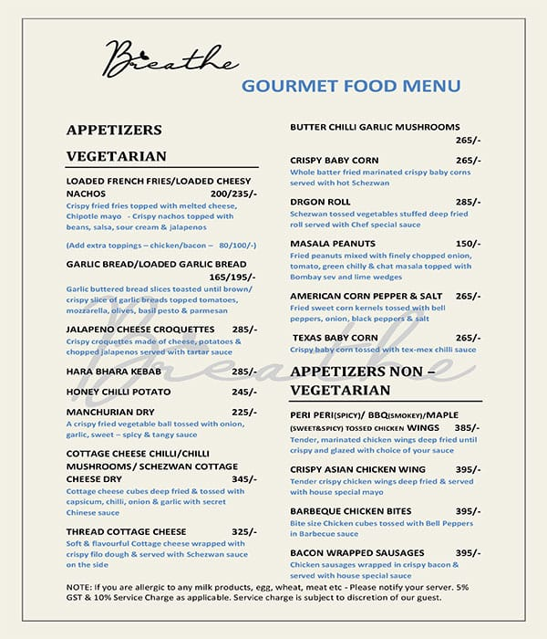 Breathe - Air Lounge & Cafe menu 