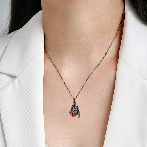 Title 2, S925 Silver Plated Black Gold Heart Necklace Wo...