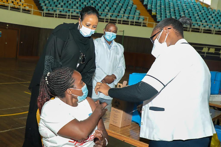 Sports CS Amb. Amina Mohamed when she presided over the nationwide vaccination program that is covering all the national teams in the country.