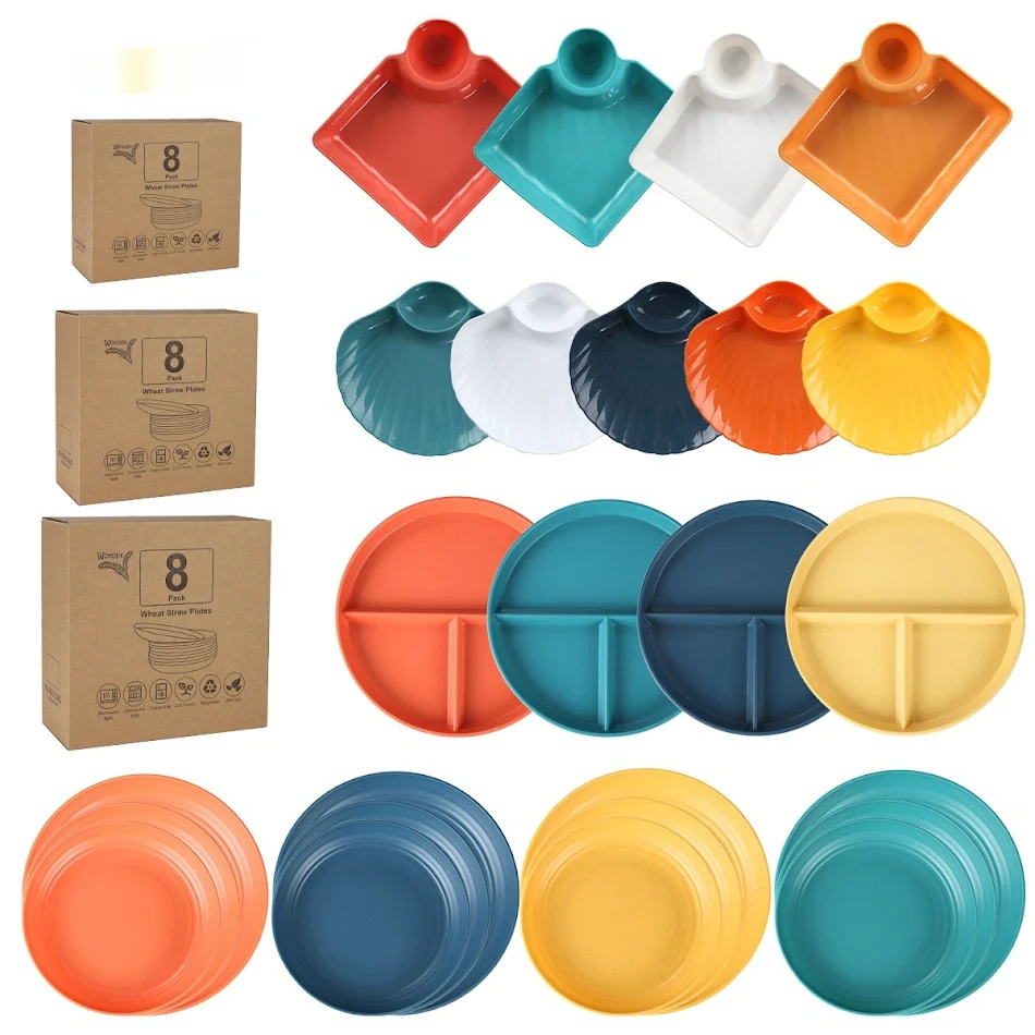 Plato para Comida de Pajita de Trigo, Apto para Alimentos, Resistente a Caídas, Grueso, para Dumplings, Cena y Salsas