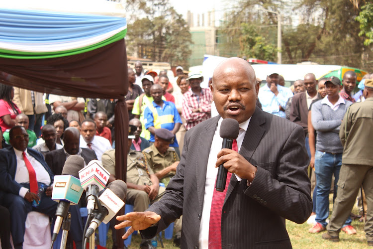 Nyeri county commissioner David Kipkemei addresses Nyeri town residents on Monday, July 8, 2019