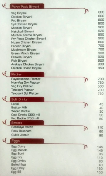 Kritunga Restaurant menu 