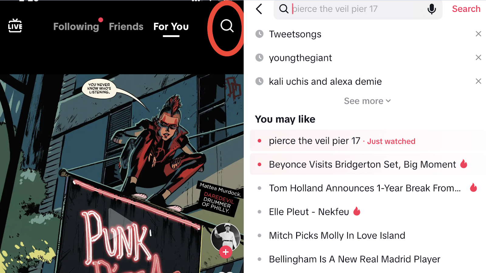 Screenshot showing how to search for videos; How to Use TikTok