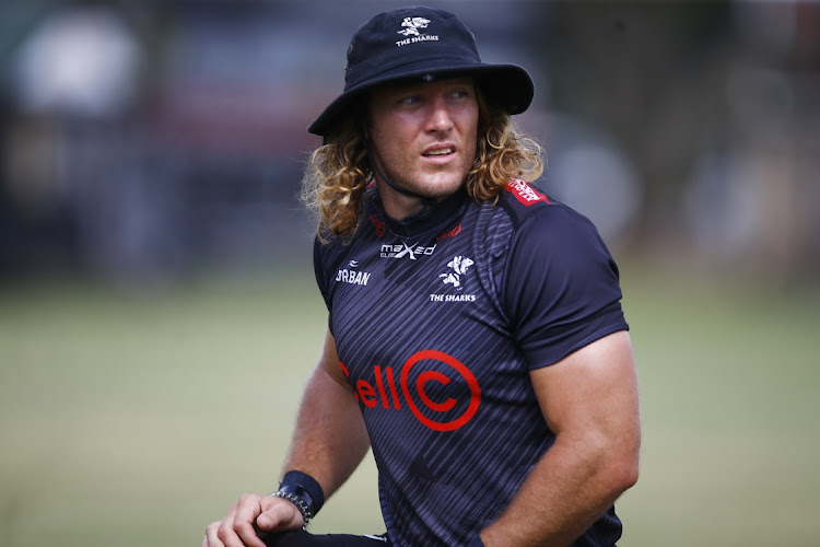 Sharks wing Werner Kok during training session at Kings Park on March 17, 2023.