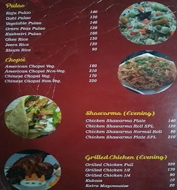 Alif Biriyani menu 