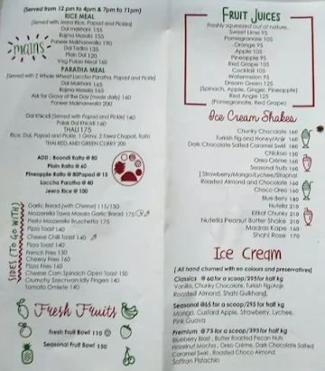 Gokul Refreshment menu 