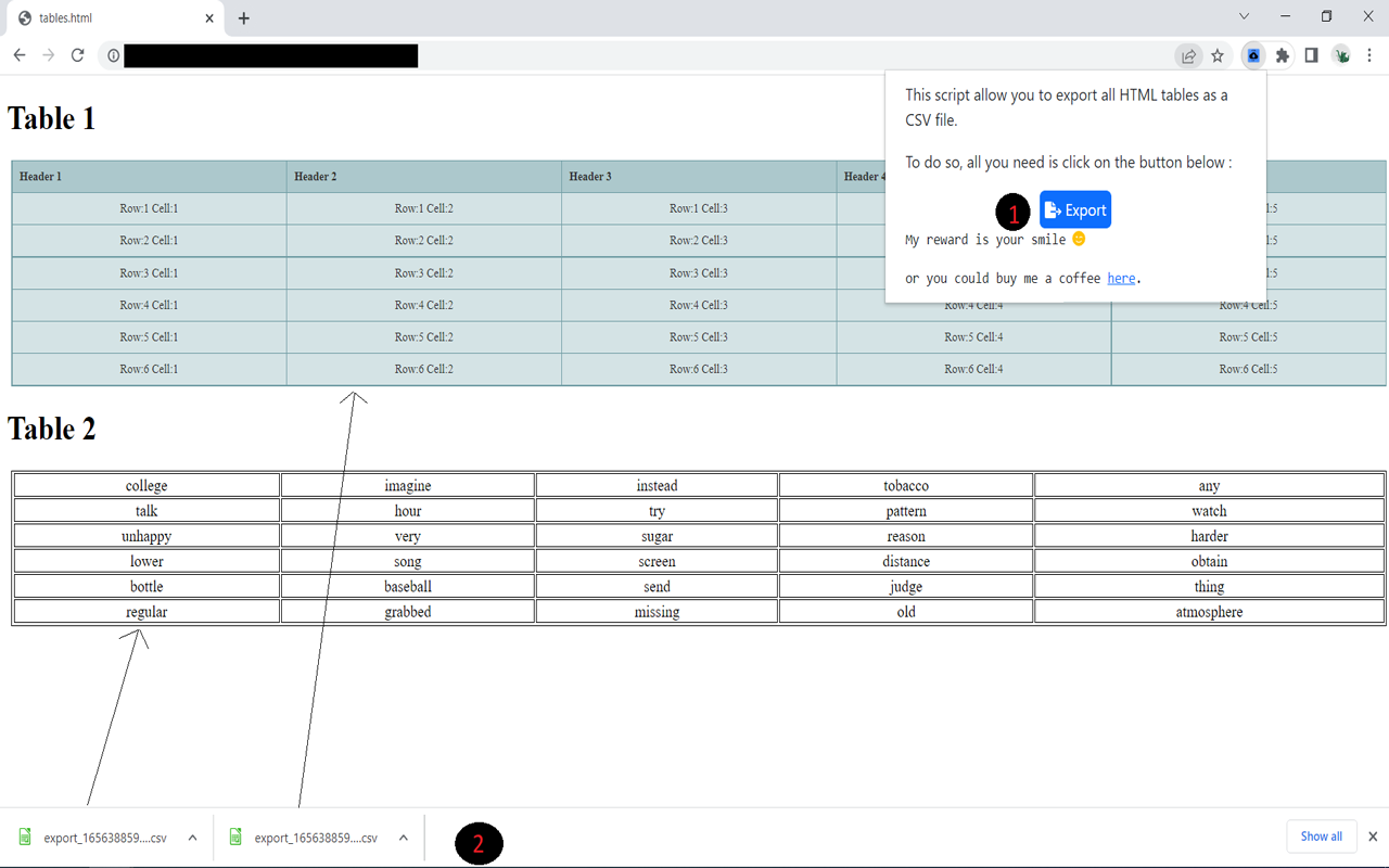 HTML table to csv Preview image 0