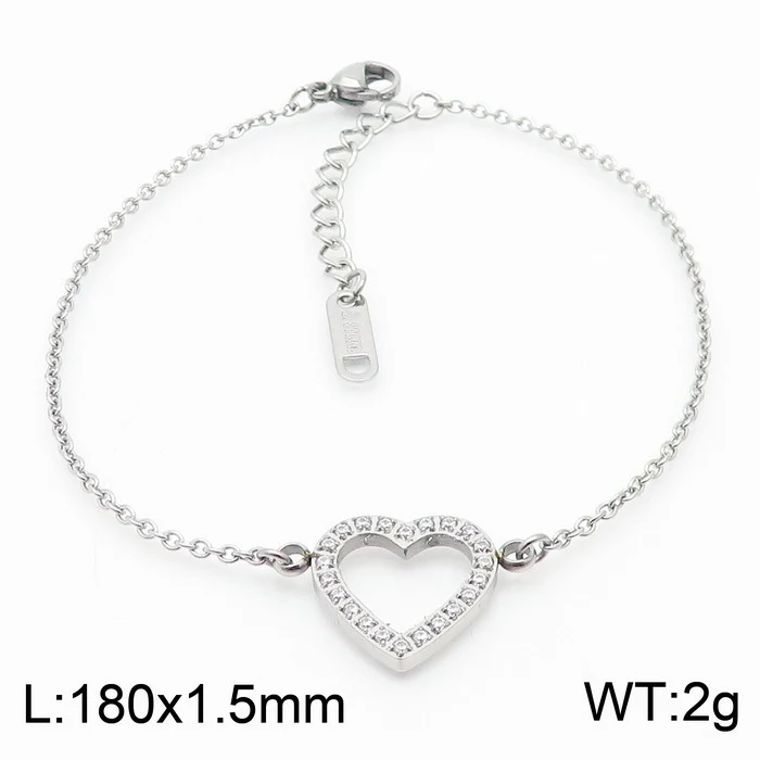 Pulseira feminina coreana simples de aço inoxidável, micro-incrustada, totalmente cravejada, com coração de amor para mulheres.