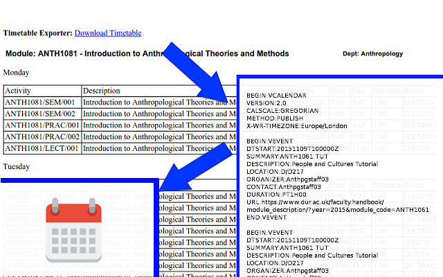 Durham Uni Timetable Exporter chrome extension