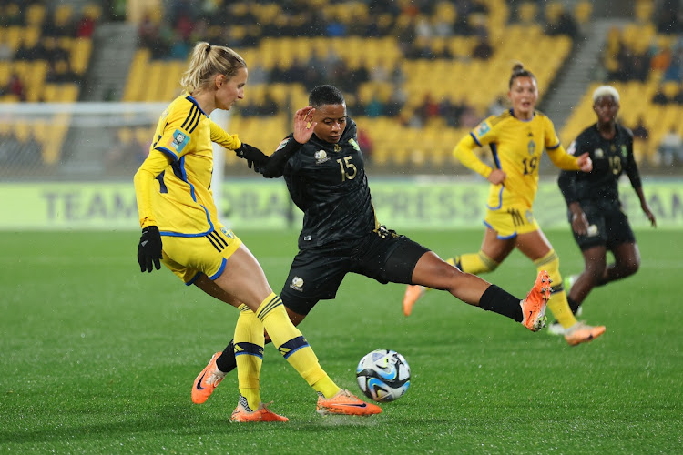 Banyana Banyana captain Refiloe Jane challenges Nathalie Bjorn of Sweden in their Fifa Women's World Cup Australia & New Zealand 2023 group G match at Wellington Regional Stadium in Wellington, New Zealand on July 23, 2023.