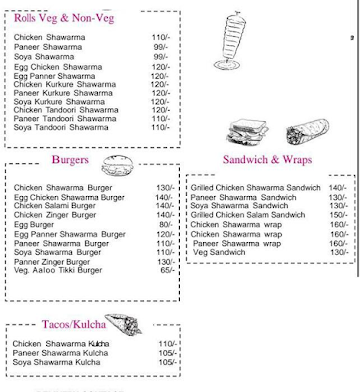 Friends Shawarma menu 