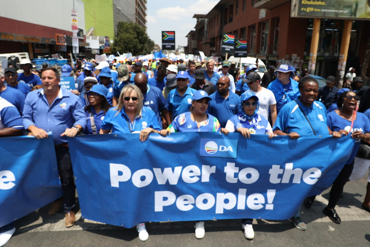 DA marching from Mary Fitzgerald Square in Newtown to the governing party ANC's headquarters Luthuli House to highlight the country's load-shedding crisis.