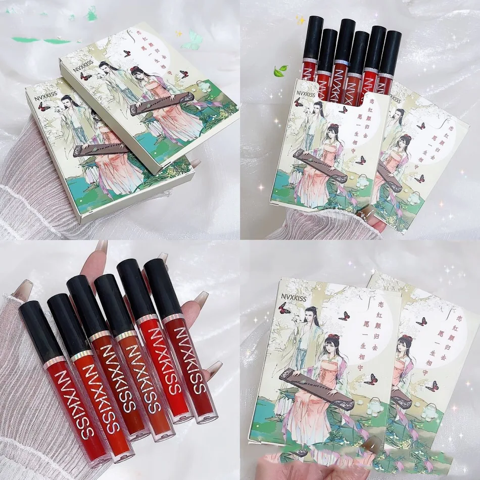 Kit com 6 gloss labiais estilo chinês, para lábios radiantes e irresistíveis. Cores vibrantes e alta durabilidade para um look perfeito. Experimente!