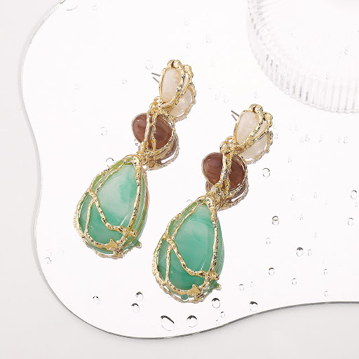 Title 4, Acrylic Alloy Net Pocket Earrings, Water Drop G...