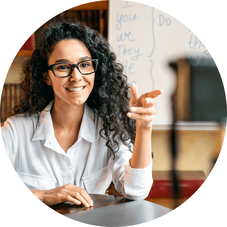 Woman with glasses having conversation