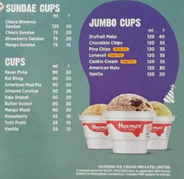 Havmor Ice Cream menu 