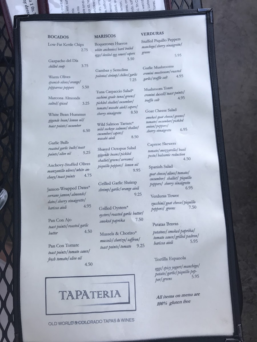 Front of menu