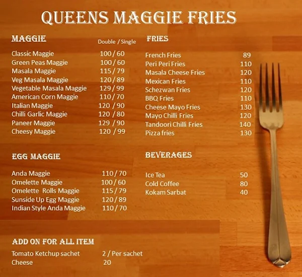 Queen Maggie Fries menu 