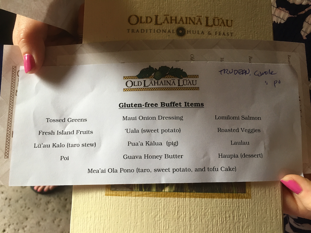 Old Lahaina Luau gluten-free menu