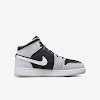 gs air jordan 1 mid se black / white / light smoke gray / university red