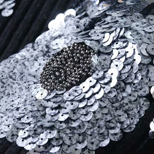Title 5, Turtleneck Loose Sequin Flower Pattern Knit Lon...