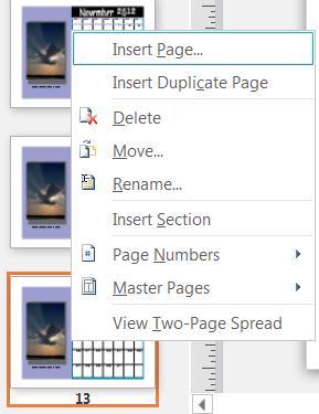 Untuk menyisipkan halaman, klik kanan di halaman dalam panel Page Navigation.