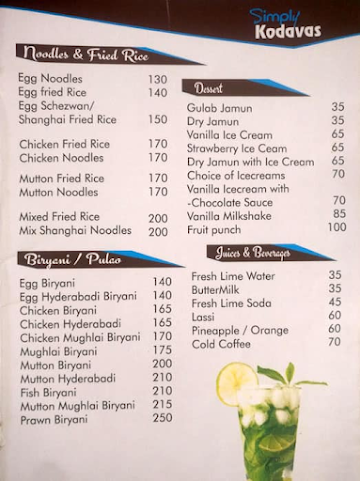 Simply Kodavas menu 