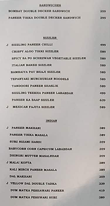 Cream Centre menu 