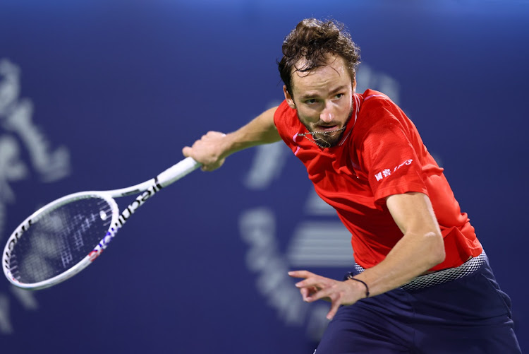 Daniil Medvedev plays a shot against Andrey Rublev in the men's singles final match in Dubai, United Arab Emirates, March 4 2023. Picture: FRANCOIS NEL/GETTY IMAGES